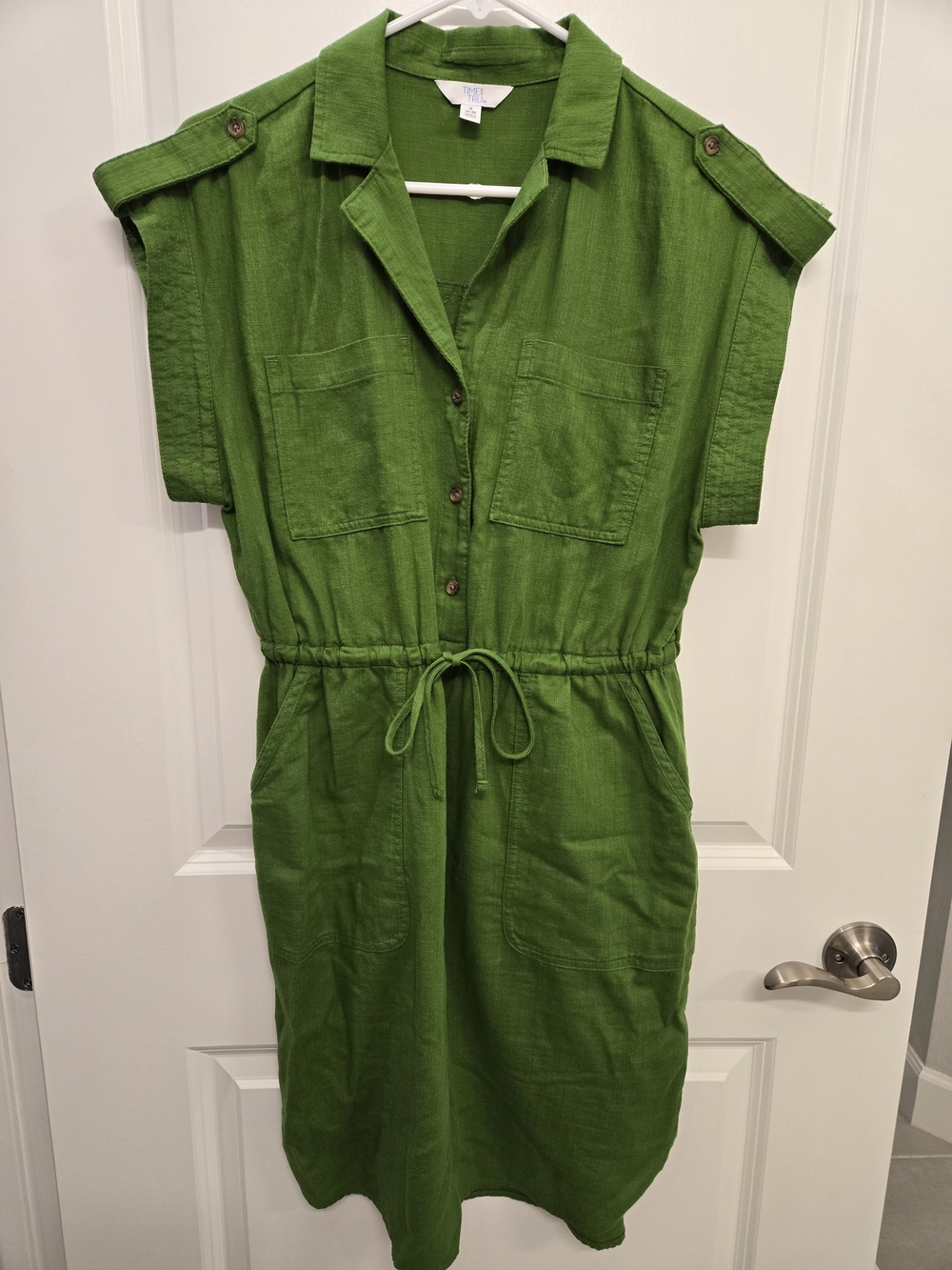 Time and Tru Olive Drawstring Shirt Midi Dress
